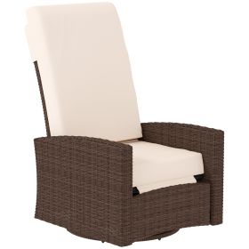 Outdoor Wicker Swivel Recliner Chair, Lifting Footrest, 360° Rotating Basic, Water-resistant Cushions, Cream White (Option: Cream White-760x680x565 mm)