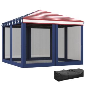 10' x 10' Outdoor Pop-Up Canopy with Sidewalls, Mesh Walls, Instant Setup for Party, Events, Patio, Lawn, American Flag (Option: Blue, Red-1215x205x230 mm)