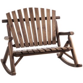 Outdoor Wooden Rocking Chair, Double-Person Adirondack Rocking Patio Chair with Rustic High Back, Slatted Seat and Backrest for Indoor, Backyard (Option: Carbonized-1150x860x170 mm)