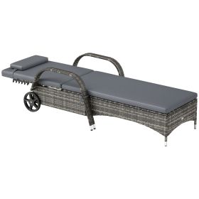 Outdoor Chaise Lounge, 5-Level Adjustable Backrest Rattan Pool Lounge Chair with Wheels, Cushion & Headrest, Gray (Option: Mixed Gray, Gray-1190x580x260 mm)