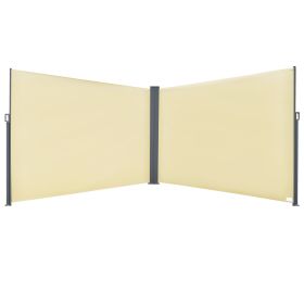 20' Double Retractable Patio Side Awning Garden Sun Shade with UV-Fighting Screen, Auto Pull-Back Function, & Steel Frame, Outdoor or Indoor Use (Option: Beige-2100x400x130 mm)