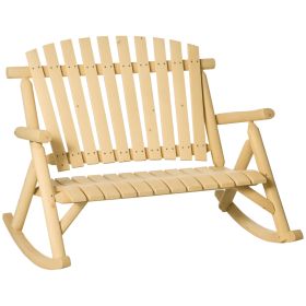 Outdoor Wooden Rocking Chair, Double-Person Rustic Adirondack Rocker with Slatted Seat, High Backrest, Armrests for Patio, Garden and Porch, Nat (Option: Natural Wood-1130x830x160 mm)