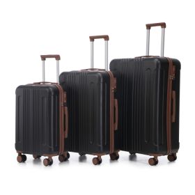 20   24  28  3 Pcs Set In ABS Spinner Wheel Luggage, Carry On Suitcase, Matching Color, TSA Combination Lock (Option: Black Brown)