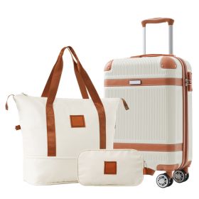 Hard Shell Luggage Set, 3-piece Set, 20 Inches (Color: Beige)