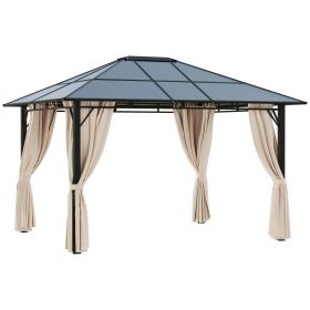 10' x 12' Hardtop Gazebo Canopy with Polycarbonate Roof, Aluminum Frame, Permanent Pavilion Outdoor Gazebo with Netting, for Patio, Garden, Back (Option: Dark Brown & Beige-2250x235x170 mm)