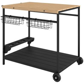 Outdoor Bar Cart Patio Serving Cart with Wine Holders Natural (Option: Natural Wood-955x695x190 mm)
