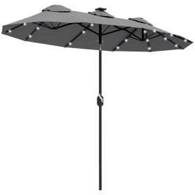 Double-sided Patio Umbrella, 9.7' Outdoor Umbrella with Tilt and Crank, LED Solar Light and 12 Ribs, Gray (Option: Gray-1220x420x150 mm)