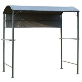 7FT Grill Gazebo BBQ Canopy with Sun Shade Panel Side Awning, 2 Exterior Serving Shelves, 5 Hooks for Patio Lawn Backyard (Option: Black/Grey-2250x310x130 mm)