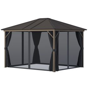 10' x 12' Hardtop Gazebo with Curtains and Netting, Gazebo Canopy with Aluminum Frame and Hooks, Dark Gray (Option: Dark Gray-2180x400x275 mm)