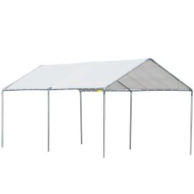 9.6' x 19.5' Carport Heavy Duty Galvanized Car Canopy w/ Included Anchor Kit, 3 Reinforced Steel Cables, White (Option: White-1870x340x220 mm)