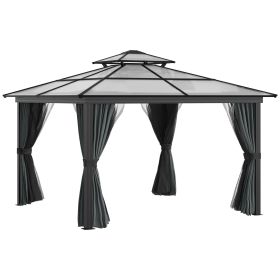 10' x 10' Hardtop Gazebo Canopy with Polycarbonate Roof, Aluminum Frame, Permanent Pavilion Outdoor Gazebo with Netting, for Patio, Garden, Back (Option: Black-2260x560x210 mm)