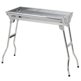 Charcoal Barbecue Grill Stainless Steel Small Portable Folding BBQ Camping Grill for Shish Kabob (Option: Silver-800x415x230 mm)