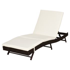 Patio Chaise Lounge, Pool Chair with 5 Position Adjustable Backrest & Cushion, Outdoor PE Rattan Wicker Sun Tanning Seat, 78.75" x 28" x 35", Co (Option: Coffee-1030x330x620 mm)