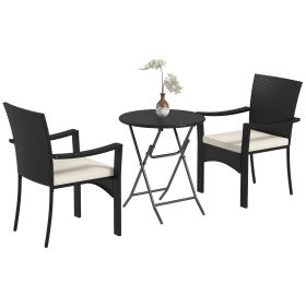 Outdoor Patio Wicker Bistro Furniture Set with Cushions, for Porch, Backyard, Garden, White (Option: White-1000x685x300 mm)