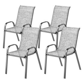 Set of 4 Outdoor Dining Chairs, Stackable Patio Chairs with High Back, Breathable Mesh Seat for Garden Lawn, Mixed Gray (Option: Mixed Gray-910x790x100 mm)