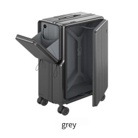 New 20-inch Suitcase, Large Deep Compartment Suitcase, Side-opening Suitcase, With External Storage Bag, Wheeled Luggage, Cabin Bag, Silent Swive (Option: Grey)