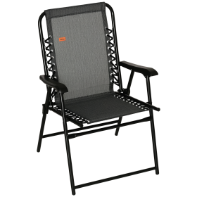 Patio Folding Chair, Outdoor Bungee Sling Chair w/ Armrests, Portable Lawn Chair for Camping, Garden, Pool, Beach, Backyard, Gray (Option: Grey-870x80x630 mm)
