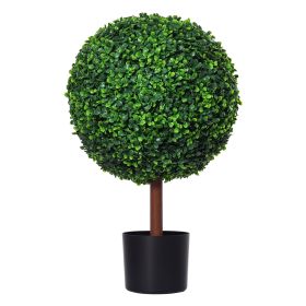 23.5" Artificial Boxwood Topiary Ball Tree, Fake Decorative Plant, Nursery Pot Included for Home, Balcony, Backyard and Garden (Option: Green-350x350x630 mm)