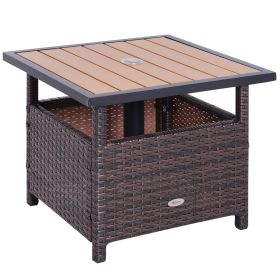 22" Outdoor Side Table with Umbrella Hole, Rattan Wicker End Table with Sand Bag and Steel Frame for Outdoor, Patio, Garden, Backyard, Brown & L (Option: Brown-600x600x140 mm)