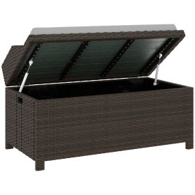 Outdoor Wicker Storage Bench with Storage & Cushion, Gray (Option: Gray-1060x230x560 mm)