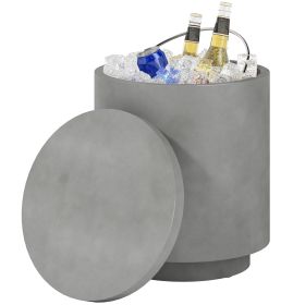 2.6 Gal Outdoor Side Table, 3-In-1 Concrete Cooler Bar Table with Storage, Removable Ice Bucket and Lid, Gray (Option: Light Gray-470x470x535 mm)