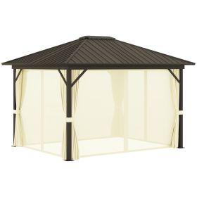 11.9" x 9.8" Hardtop Gazebo with Curtains Netting, Metal Roof Gazebo Canopy with Aluminum Frame and Top Hook, Cream (Option: Cream White-2230x390x290 mm)