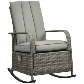 PE Rattan Rocking Recliner with Footrest, Gray (Option: Mixed Grey/Grey-840x260x690 mm)