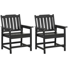2 Piece All-Weather Patio Chairs, HDPE Patio Dining Chair Set, Heavy Duty Wood-Like Outdoor Furniture, Black (Option: Black-640x580x360 mm)
