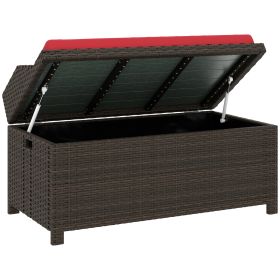 Outdoor Wicker Storage Bench with Storage & Cushion, Red (Option: Red-1060x230x560 mm)