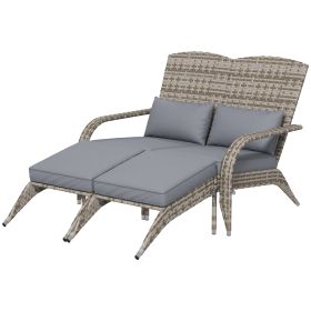 Wicker Adirondack Chair for 2 with Cushions & Footrests, PE Rattan Double Chaise Lounge Chair, Fire Pit Chair for Porch with Wide Armrests, High (Option: Gray-860x260x570 mm)