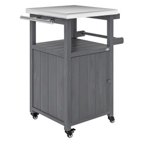 Outdoor Grill Cart with Stainless Steel Top, Solid Wood Outdoor Kitchen Island with Wheels, Integrated Hole, Dark Gray (Option: Dark Gray-930x170x570 mm)