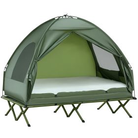 2-Person Tent Cot, 4-in-1 Elevated Camping Bed Combo with Air Mattress, Bed Cover, Foot Pump, Folding Off Ground Double Tent for Camping, Hiking (Option: Dark Green-1030x270x360 mm)