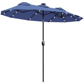 Double-sided Patio Umbrella, 9.7' Outdoor Umbrella with Tilt and Crank, LED Solar Light and 12 Ribs, Navy Blue (Option: Navy Blue-1220x420x150 mm)