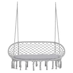 2-Person Hammock Chair Macrame Swing with Soft Cushion, Hanging Cotton Rope Chair for Indoor Outdoor Home Patio Backyard, Light Gray (Option: Light Grey-1330x810x50 mm)