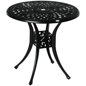 30" Round Patio Dining Table with Umbrella Hole, Antique Cast Aluminum Outdoor Bistro Table Only, Black (Option: Black-825x825x75 mm)