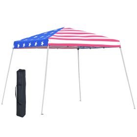 Slant Leg Pop Up Canopy Tent with American Flag Roof and Carry Bag, Beach Canopy Instant Sun Shelter, Height Adjustable, (10'x10' Base / 8'x8' T (Option: American Flag Print-1300x210x210 mm)