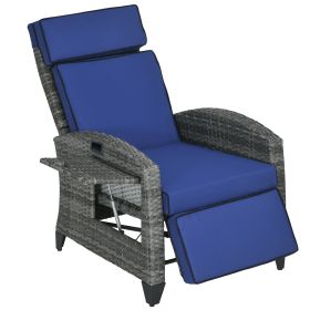 Outdoor Recliner Chair with Cushions, Reclining Patio Lounge Chair with Adjustable Footrest, Armrests, Tray Table, Blue (Option: Blue-750x680x520 mm)