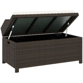 Outdoor Wicker Storage Bench with Storage & Cushion, Cream White (Option: Cream White-1060x230x560 mm)