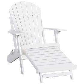 Folding Adirondack Chair with Pull Out Ottoman, Outdoor Fir Wood Fire Pit Chair with Footrest, Porch Fanback Lounge for Patio, Poolside Lawn Gar (Option: White-1000x620x285 mm)
