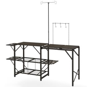 Folding Camp Kitchen, Camping Table Cooking Station with Adjustable Lamp Stand (Option: Black-850x220x580 mm)