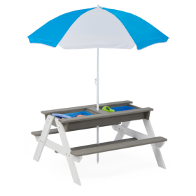 3-in-1 Outdoor Wooden Picnic Table For Kids With Umbrella (Option: Grey)