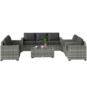 Patio Furniture Set, Cushions, Sofa, Loveseat, Storage Table, Gray (Option: Dark Gray-790x620x590 mm)