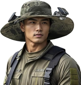 Unisex Wide Brim Solar Fan Outdoor Fishing Hat-Solar & USB Charging, Sunscreen Sun Hat With Fan, Camping Uv Protection (Color: Army Green)