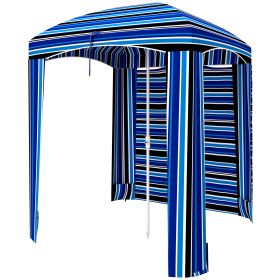 5.8' x 5.8' Cabana Umbrella with Walls, Vents, Ruffles, Carry Bag, Beach Umbrella, Blue Stripe (Option: Blue-1550x120x110 mm)
