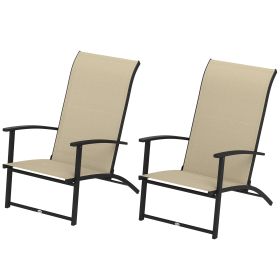 Set of 2 Outdoor Dining Chairs with High Back, Armrests, Folding Patio Chairs for Patio, Lawn, Camping, Beige (Option: Beige-1080x645x290 mm)