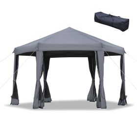 13' x 11' Hexagonal Pop Up Gazebo, Heavy Duty Outdoor Canopy Tent with 6 Mesh Sidewall Netting, 3-Level Adjustable Height and Strong Steel Frame (Option: Dark Grey-1200x320x315 mm)