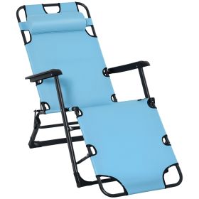 Folding Chaise Lounge Chair for Outside, 2-in-1 Tanning Chair with Pillow & Pocket, Adjustable Pool Chair for Beach, Patio, Lawn, Deck, Blue (Option: Blue-970x150x670 mm)