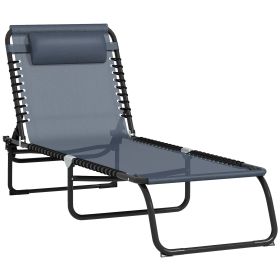 Folding Chaise Lounge Pool Chair with 4-Position Reclining Back, Breathable Mesh & Bungee Seat, Gray (Option: Gray-750x150x600 mm)