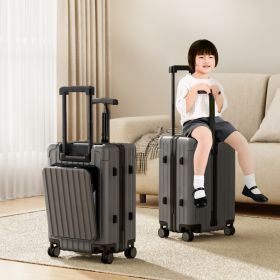 20 Inch Double Pull Rod Design Luggage Case, Can Be Seated, Front Open Lid Luggage Compartment, Silent Universal Wheels, Dry Wet Separation, T-sh (Option: Black)