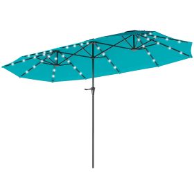 13ft Double-Sided Market Umbrella, Large Patio Umbrella with Solar Lights, Crank Handle for Garden, Pool, Yard, Blue (Option: Blue-1345x310x150 mm)